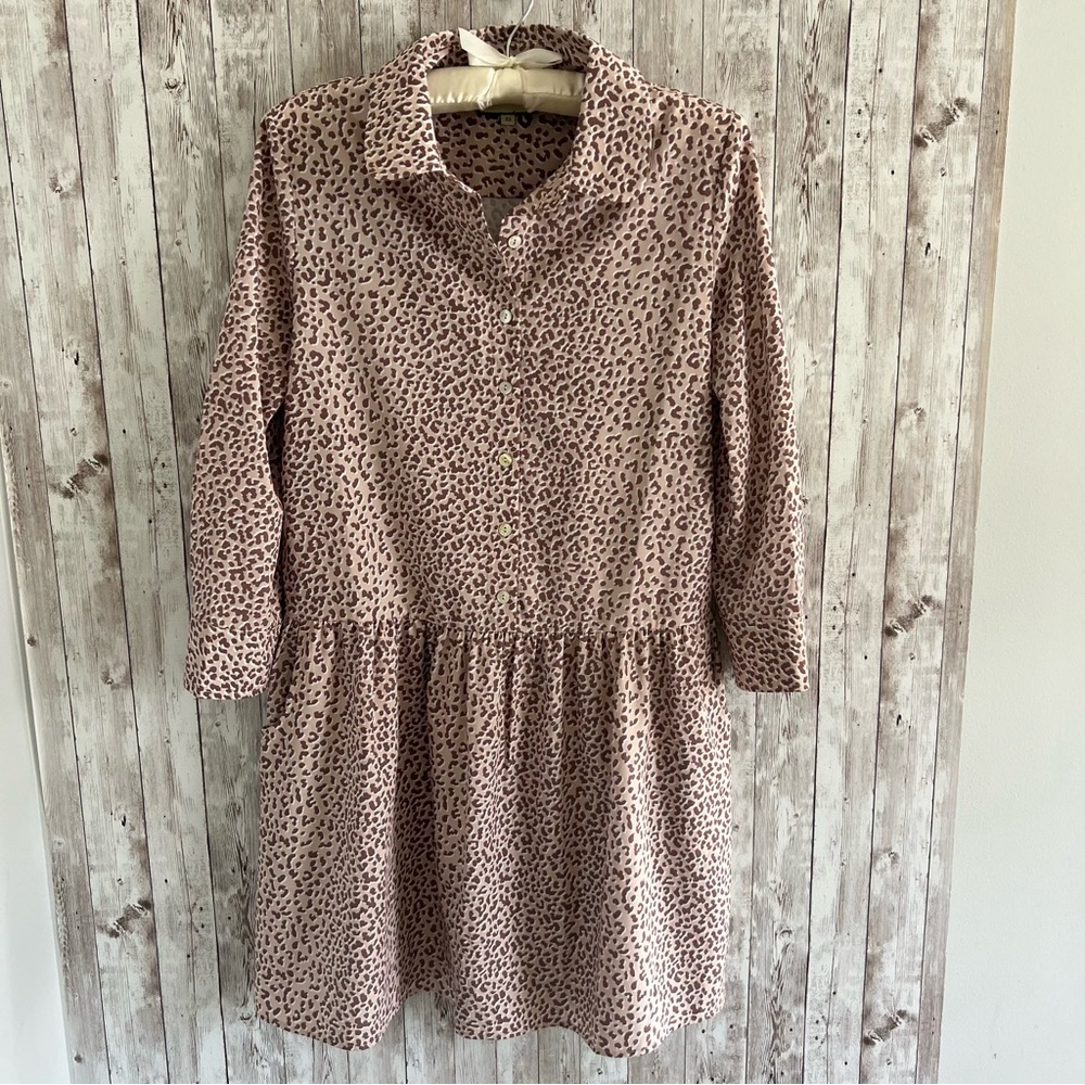Tuckernuck Hayes Leopard Print Shirt Dress Preppy Fall Size XS